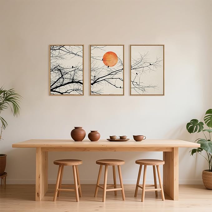 Large Vintage Tree Branch Framed Canvas Wall Art Set, Retro Tree Drawing Wall Decor, Nature Botanical Wall Painting, Neutral Landscape Art Print for Living Room, Bedroom, Office - 24"X36"X3
