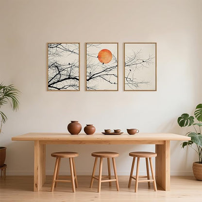 Large Vintage Tree Branch Framed Canvas Wall Art Set, Retro Tree Drawing Wall Decor, Nature Botanical Wall Painting, Neutral Landscape Art Print for Living Room, Bedroom, Office - 24"X36"X3