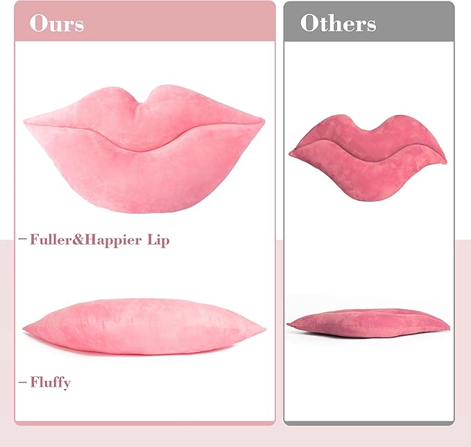 AELS 3D Large Lips Throw Pillows Smooth Soft Velvet Decorative Throw Pillows Love Pillows Cute Pillow 24 X 12 inches for Couch Sofa Bed Living Room Bedroom, Pastel Pink