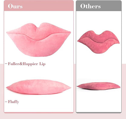 AELS 3D Large Lips Throw Pillows Smooth Soft Velvet Decorative Throw Pillows Love Pillows Cute Pillow 24 X 12 inches for Couch Sofa Bed Living Room Bedroom, Pastel Pink