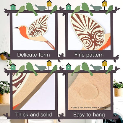 KOYILTD 5 Piece Bird Wood Wall Sculptures Wooden Wall Art Decor Scandinavian Home Decorations Flying Bird Wall Decor Farmhouse Wall Art for Home Living Room Bathroom Dining Room (Orange)