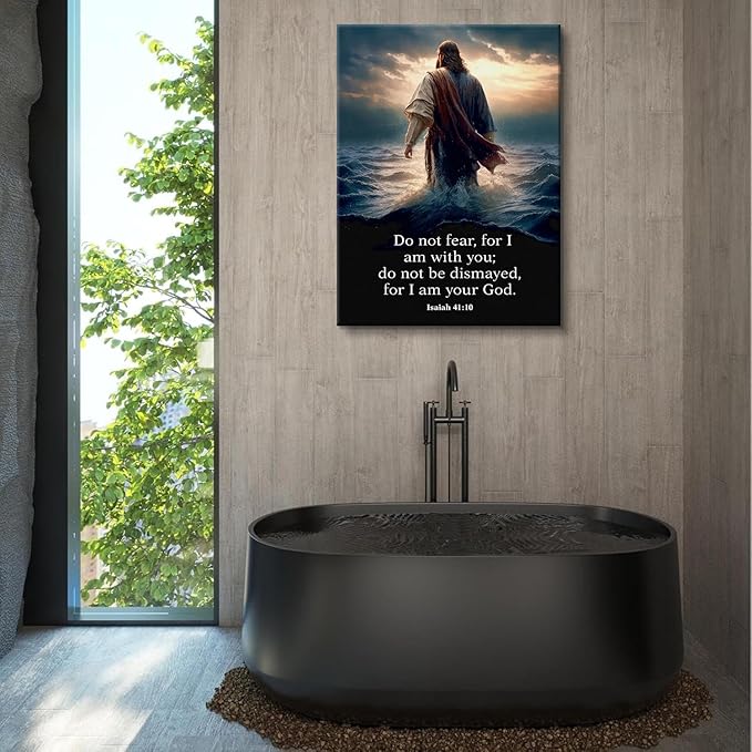 Jesus Walking on Water Canvas Wall Art Christian Inspirational Painting Picture Wall Decor Do Not Fear for I Am with You Bible Poster Print for Church Living Room Prayer Room Home Decor16x24 in canvas
