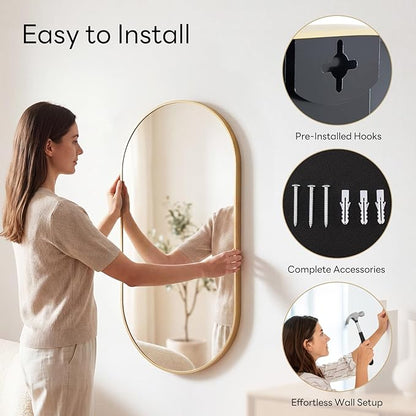 Sweetcrispy 24" x 36" Gold Bathroom Mirror for Wall, Oval Wall Mirror with Metal Frame, Tempered Glass, Modern Vanity Mirror for Over Sink, Living Room, Bedroom, Entryway, Horizontal or Vertical