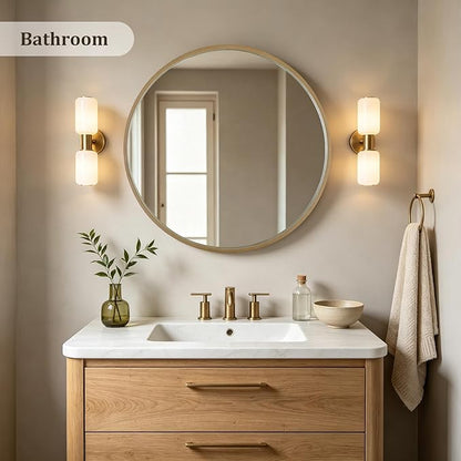 HOMECOOKIN Round Wood Mirror, 28" Round Bathroom Wall Mirror Circle Mirrors for Wall Decor, Vanity, Living Room, Bedroom, Entryway, Natural