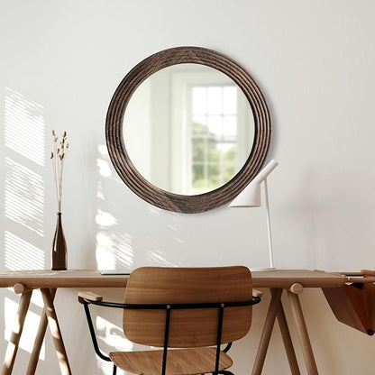 LOSOUR Round Mirror, Farmhouse Decor Solid Wood Frame Wall Circle Mirror, Decorative Mirrors for Bathroom Over Sink, Living Room, Entryway,Bedroom, Entryway, Hallway,Foyer (1, Coffee, 24" L x 24" W)