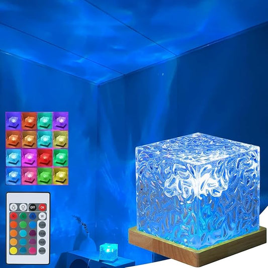 Aurora Ocean Wave Lights Projector No Wiring, Touch Cube Color Changing Light with 16 Colors 4 Modes Dimmable Cordless Mood Lamp for Shower, Northern Light for Bedroom Bathroom, with Remote (Large)