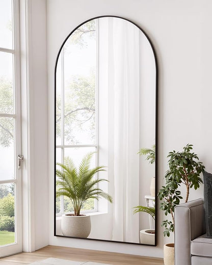 Suidia Full Length Mirror, 71"x28" Floor Standing Mirror Freestanding, Full Body Mirrors with Stand for Bedroom, Hanging Mounted for Living Room Cloakroom, Black, Arched Style