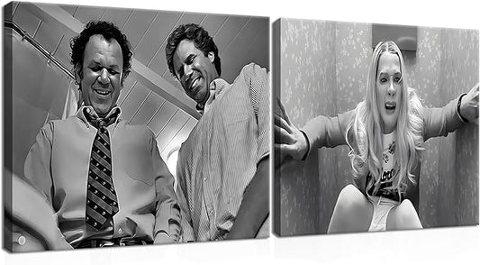 Framed Funny Movie Bathroom Canvas Wall Art Set of 2 – Black and White Vintage Comedy Movies Wall Decor, Humor White Chicks Posters Prints for Bathroom Toilet Humour Signs – 12X16in