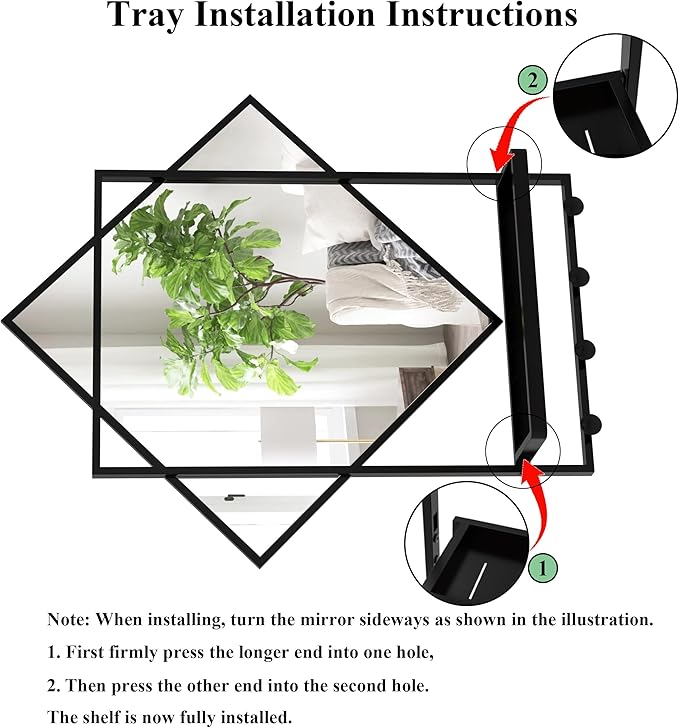 Black Entryway Mirror with Hooks, 26" X 30" Wall Mirror with Hooks, Bathroom Mirror with Shelf, Rectangular Framed Wall Mirror with Shelf and Hooks