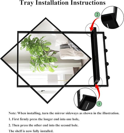 Black Entryway Mirror with Hooks, 26" X 30" Wall Mirror with Hooks, Bathroom Mirror with Shelf, Rectangular Framed Wall Mirror with Shelf and Hooks