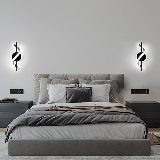 EIDISUNY Wall Sconces Sets of 2, 12W LED Wall Mount Lights, Modern Spiral Wall Lamp, 6000K Cold Modern Light Fixture for Stairs, Living Room, Bedroom, Aisle, Hallway