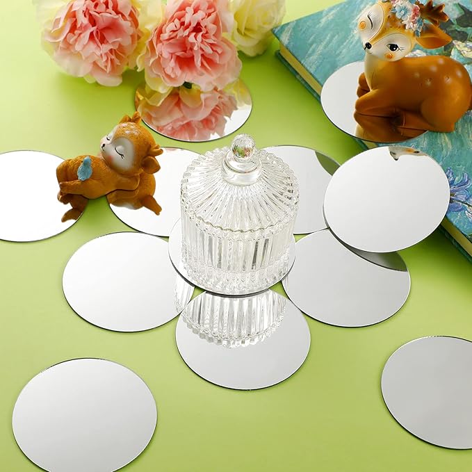 Jetec 25 Pcs Small Round Mirrors for Crafts Adhesive Round Mirror Tiles for Centerpieces Home Wall DIY(4 Inch in Diameter)