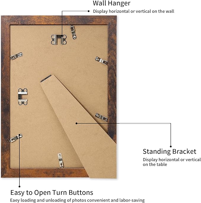 iRahmen 8x12 Picture Frame with Mat 6x8 - High Definition Real Glass Wooden Photo Frames for Tabletop Display and Wall Mounting (Dark Brown, Set of 2)