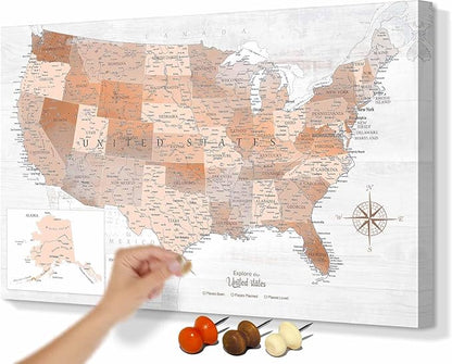 Wall Art Office Living Room Wall Decor Boho Neutral Artwork Large Map of the United States for Travel Tracking Bedroom Kitchen Dining Room Motivational Pictures