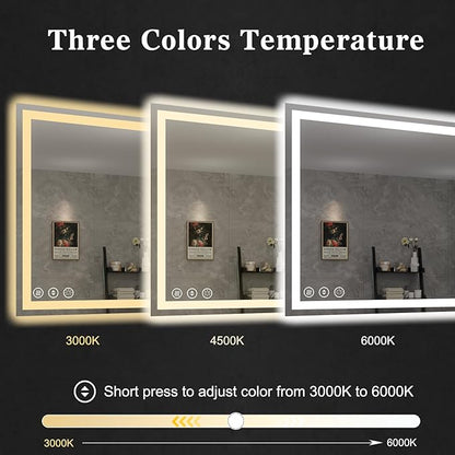 WTTY LED Bathroom Mirror 40"x36" with Back and Front Light,Modern LED Mirror for Bathroom,Stepless Dimmable Lighted Bathroom Vanity Mirror with Anti-Fog,Memory Function,Shatter-Proof