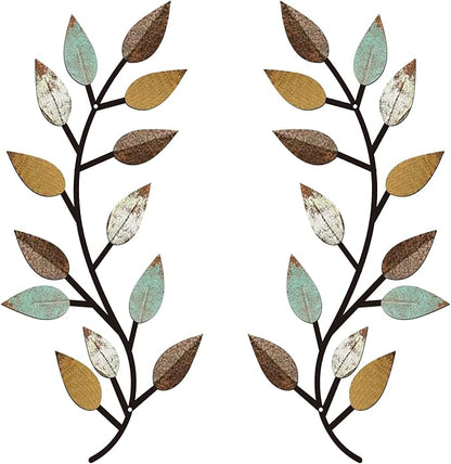 Zhengmy 2 Pieces Metal Tree Leaf Wall Decor Vine Olive Branch Leaf Wall Art Living Room, Hallway Wall Decor Outdoor Decoration(Bright Colors)