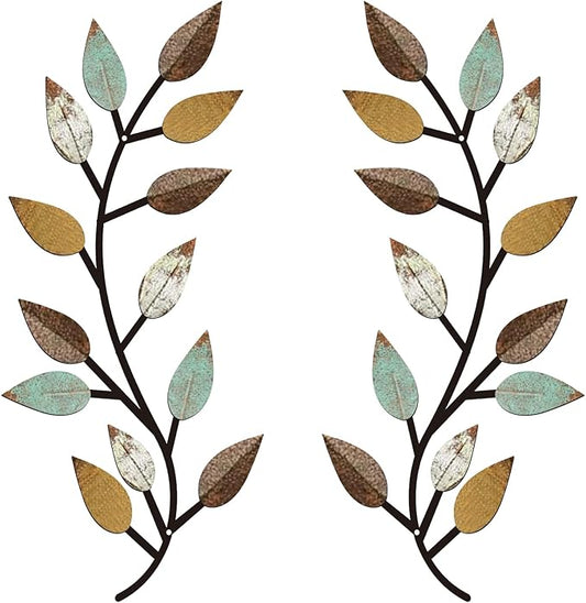 Zhengmy 2 Pieces Metal Tree Leaf Wall Decor Vine Olive Branch Leaf Wall Art Living Room, Hallway Wall Decor Outdoor Decoration(Bright Colors)