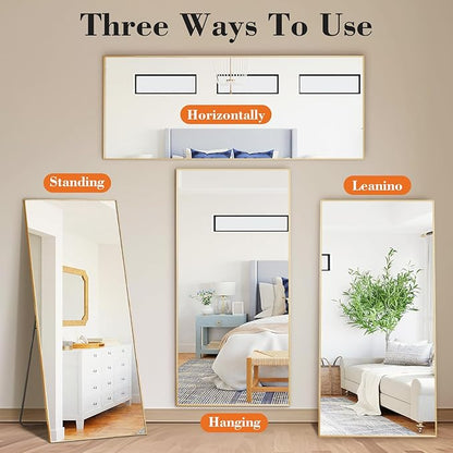 Sweetcrispy 68"x26" Full Length Mirror, Full Body Mirror with Aluminum Alloy Thin Frame, Leaning or Standing, Suitable for Bedroom, Livingroom, Cloakroom, Gold