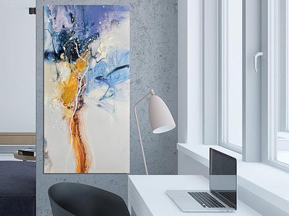 Ardemy Large Abstract Wall Art 40"x20" - Textured Canvas Painting in Blue Purple & Gold, Modern Artwork for Living Room, Bedroom, Dining Room & Home Office Decor
