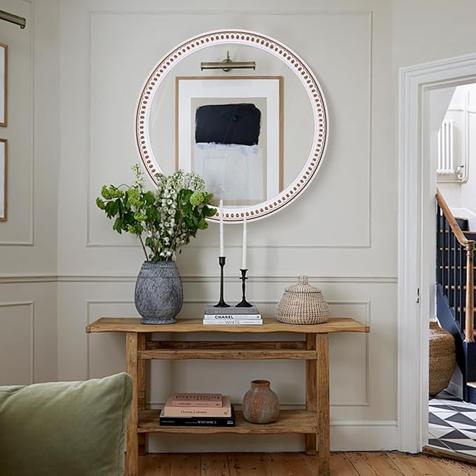 HOITUZYUS 24 Inch Rustic Round Wall Mirror, Farmhouse Wooden Circle Bathroom Vanity Mirror for Entryway, Living Room, Bedroom & Hallway Home Decor