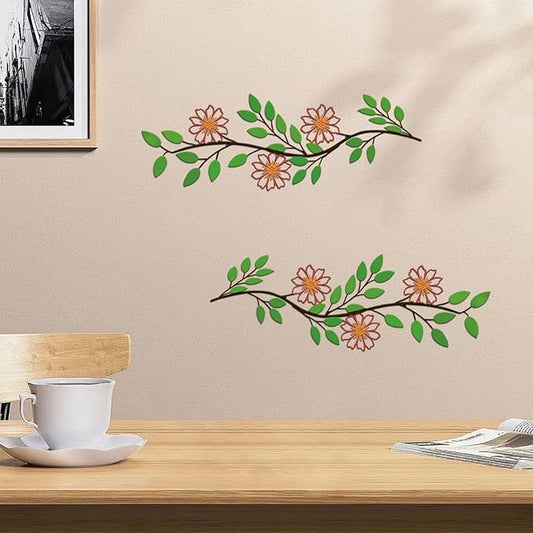 DUOOLN 2 Pcs Metal Tree Leaf Wall Decor, Long Iron Scroll Vine Wall Art Above, Rustic Hanging Sign, Line Flowers Sculpture For Above Door Living Room Office Indoor And Outdoor Decoration - Color 2