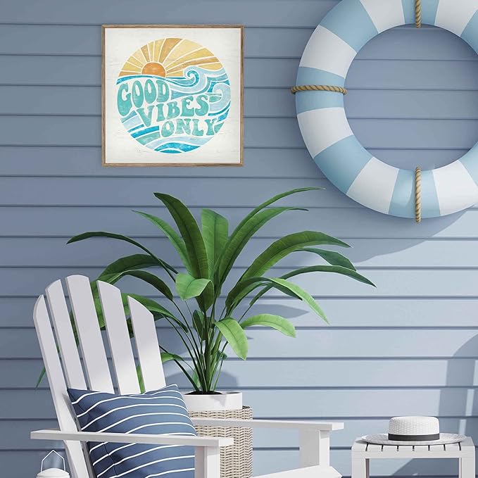 Open Road Brands Good Vibes Only Wall Art - Retro Beachy Wood Wall Decor for Living Room, Sunroom or Bathroom