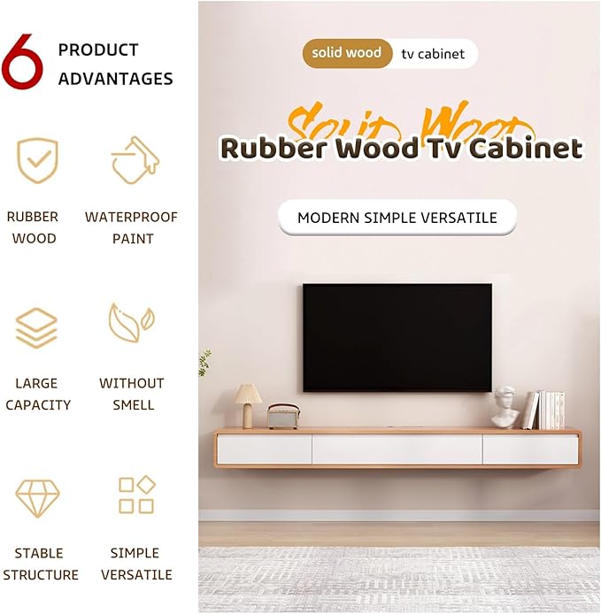 Modern Wall-Mounted Wooden TV Cabinet, White Entertainment Center with Drawers, Cable Management, Hollow Back, Media Console Table, Stylish TV Storage Shelf (Size: 120x24x20)