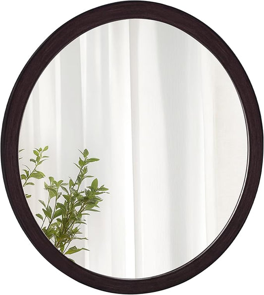 CULER Round Mirror 36 Inch,Wood Rustic Bathroom Tempered Wall Mirror with Wood Frame,Farmhouse Wooden Vanity Circle Mirror for Living Room,Entryway or Bedroom（Dark Walnut Brown）