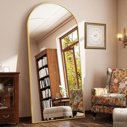 BEAUTYPEAK 71"x30" Arch Full Body Floor Mirror, Full Length Mirror Wall Mirrors Hanging or Leaning Arched-Top with Stand for Bedroom, Dressing Room, Gold