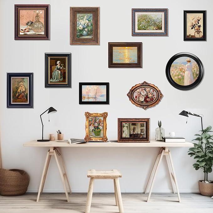 Pinkunn 12 Pcs Vintage Picture Frames for Wall or Tabletop Display Ornate French Country Frames Vintage Farmhouse Decor Antique Wall Art Set for Gallery Bedroom Living Room, No Photos