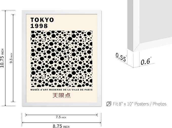 Poster Master Vintage Poster - Retro Pop Art Print - Gift for Artist, Friend - Black Dots, Tokyo, Ville de Paris, Modern, Abstract - Wall Decor for Home, Office, 8x10 White Framed