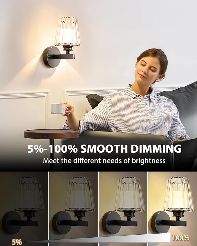 Adetu Crystal Wall Sconces Set of Two, Battery Operated Wall Sconce with 10000mAh Dimmable Magnetic Bulbs and Remote, RGB Rechargeable Wall Lights for Bedroom Living Room Hallway Decor