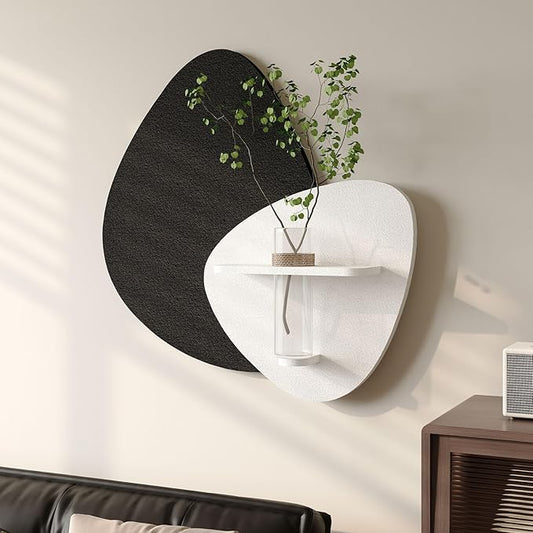 Cuspin 3D Textured Black and White Wall Art with Vase and Shelf, Minimalist Abstract Japandi Paintings Wall Decor, Modern Artwork for Living Room Dining Bedroom Hallway Office Bathroom Home Decor