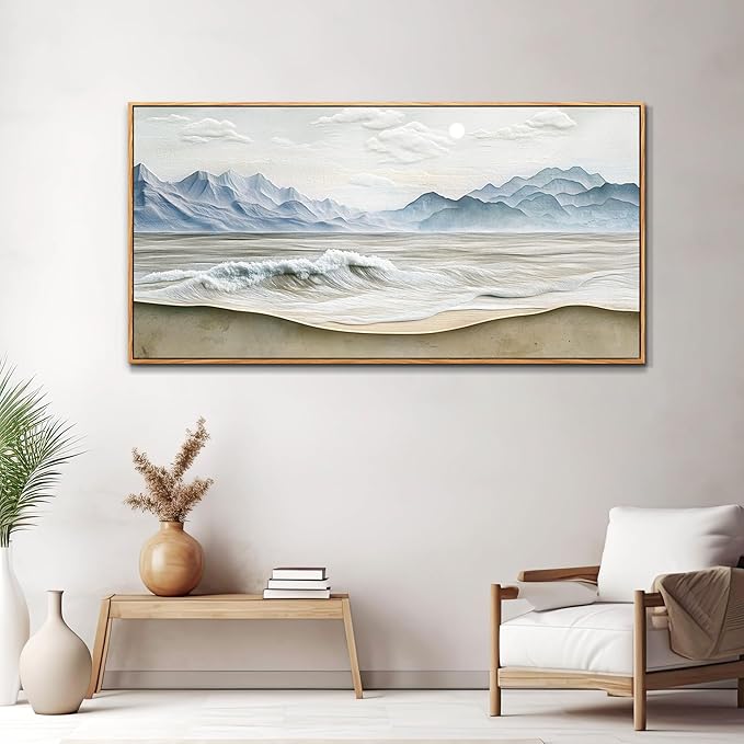 Wapluam Large Framed Canavs Wall Art,Ocean Wall Decor Living Room,Modern Nature Coastal Landscape Painting, Above Bed Beach Wall Art, Sea Waves Pictures Artwork for Bedroom Bathroom home office 30x60