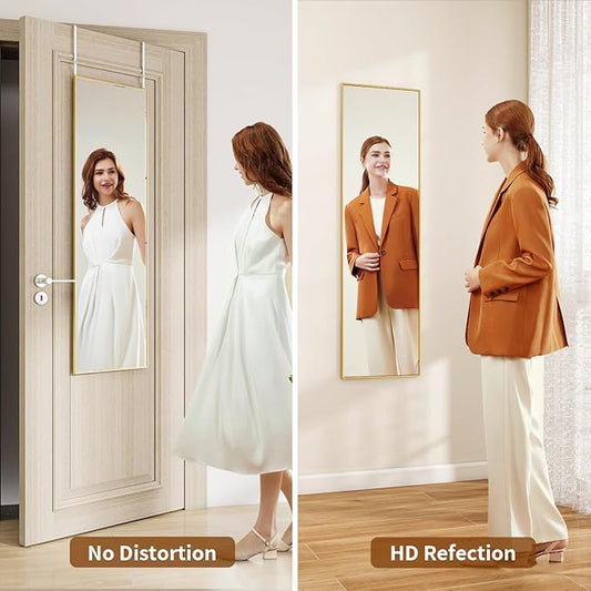 Door Mirror, Over The Door Full Length Mirror, 50"x16" Hanging Mirrors for Bedroom, Living Room, Entryway, Dorm, Gold