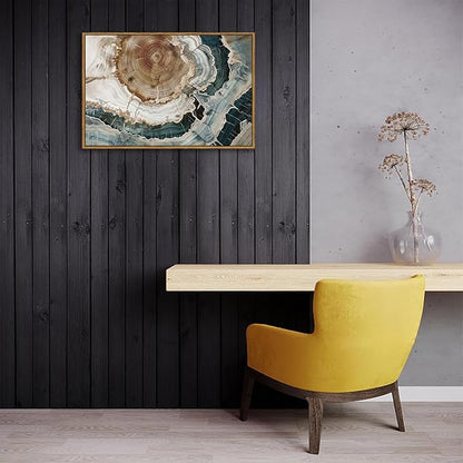 BingruiArt Framed Tree Ring Canvas Wall Art Abstract Wood Wall Decor Boho Modern Colorful Nature Painting Wood Stump Prints Pictures for Living Room Bedroom Bathroom Office 16"x24" Natural Framed(06)