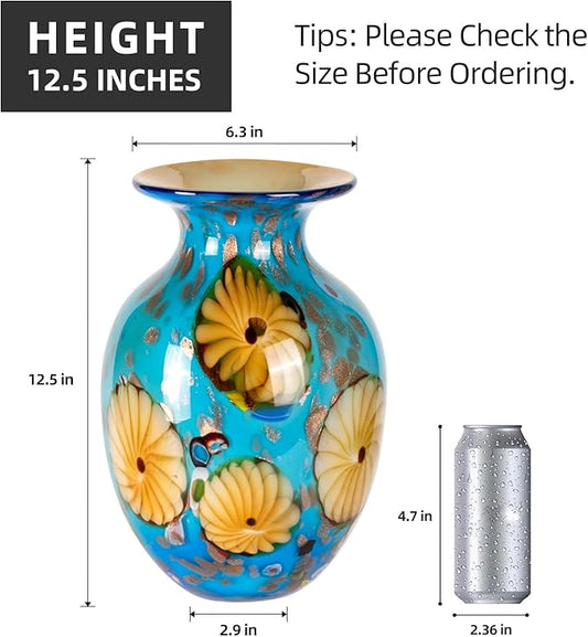 KAMMAK Colored Glass Vase, Beautiful Hand Blown Decorative Vase, Modern Art Vase for Flower Mantle Dining Table Centerpiece, Entryway Living Room Wedding Decoration, 8HPQSKQ021