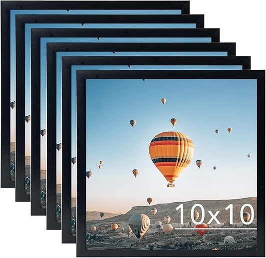 JCJMY 10x10 Picture Frame Set of 6 Black for Wall Hanging, Wall Mounting Horizontally or Vertically, 10 x 10 Square Wall Gallery Poster Photo Frame with Shatter Resistant Plexiglass,6 Pack, Black