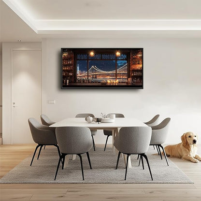 Brooklyn Bridge Large Wall Art for Living Room New York Nighttime Skyline Landscape Framed Pictures Canvas Decor City Prints Painting Extra Large Modern Artwork for Bedroom Office Kitchen 30"x60"