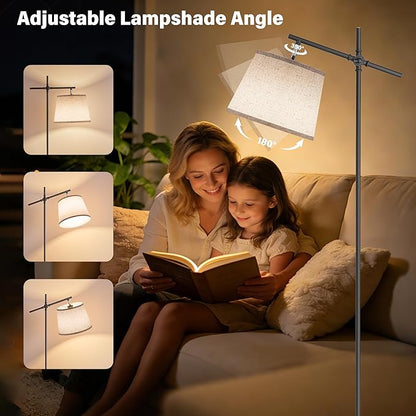 SIBRILLE Floor Lamp with Linen Shade, Dimmable Tall Standing Lamp with Remote Control & 3 Color Temperatures Bulb, Modern Swing Arm Floor Lamps for Living Room Bedroom Office Corner