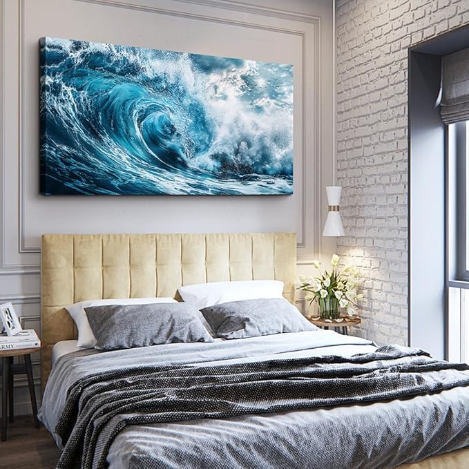 ERQINHUA Large Blue Wave Canvas Wall Paintings Wall Art For Living Room Wall Decor For Bedroom Ocean Inspiration Pictures Office Decorations Posters Modern Artwork Home Decor Aesthetics 30"X60"