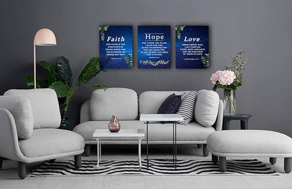 Faith & Hope Bible Verse Wall Art - Christian Canvas Wall Art, Religious Decor Gift for Living Room & Bedroom (29 x 38cm x 3pcs) Framed Starry Sky