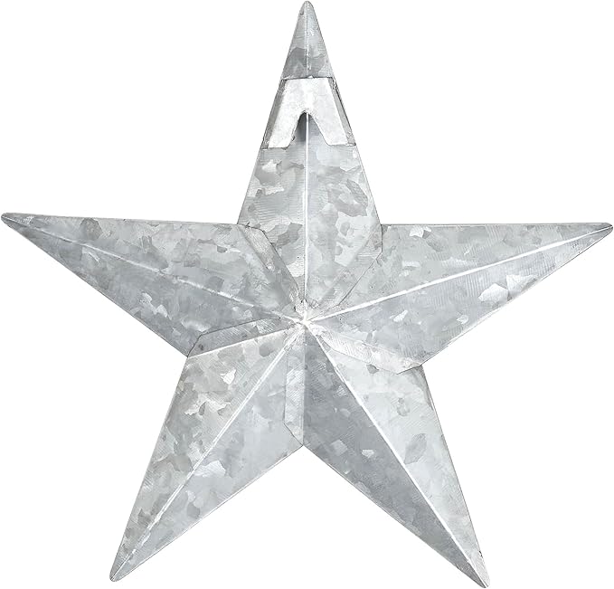VHC Brands Patriotic Faceted Metal Star Galvanized Wall Hanging 8x8, Independence Day Decor, American Star Design, Distressed Appearance Metal Wall Hanging