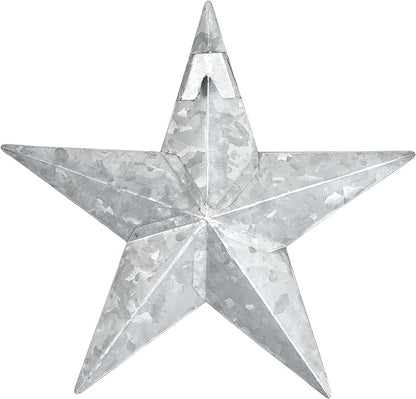 VHC Brands Patriotic Faceted Metal Star Galvanized Wall Hanging 8x8, Independence Day Decor, American Star Design, Distressed Appearance Metal Wall Hanging