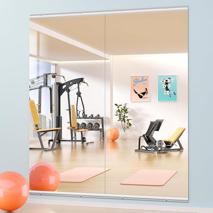 Hasipu Home Gym Mirror 63" L x 28" W - 2PCS Large Full Body Mirror for Yoga, Fitness, Garage, Dance Studio, Wall-Mounted, 0.16in Tempered Glass Frameless