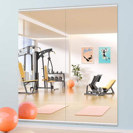 Hasipu Home Gym Mirror 63" L x 28" W - 2PCS Large Full Body Mirror for Yoga, Fitness, Garage, Dance Studio, Wall-Mounted, 0.16in Tempered Glass Frameless