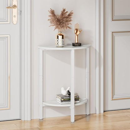 Vagusicc Side Table, Small Round End Table, Set of 2 Half Round Side Table Half Moon Tables, Circle Table Small Round Coffee Table for Living Room, Thin Accent Sofa Table Narrow Entryway Tables, White