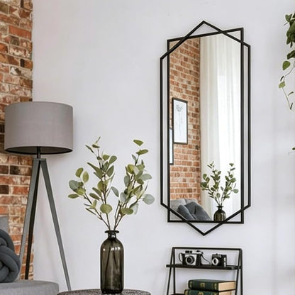 24"x47" Large Wall Mirror for Decor, Living Room Decoraive Wall Mirror with Metal Frame, Unique Black Bathroom Mirror Vertical or Horizontal Hanging
