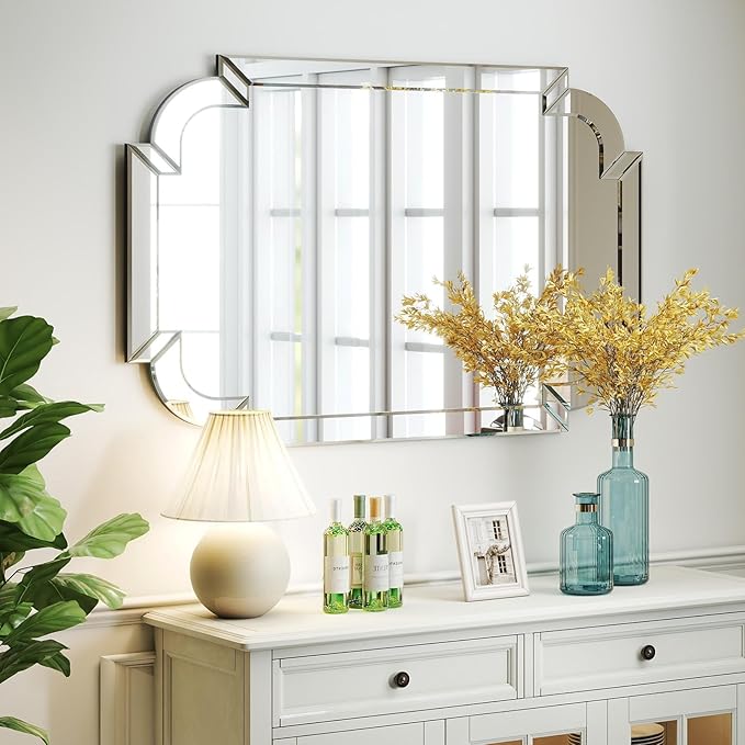 Chende Large Mirrors for Wall Decor, 40''x28'' Big Living Room Mirror with Scalloped Corner Beveled Edge, Elegant Accent Mirror for Entryway, Dining Room, Hallway, Mantel