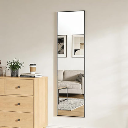 Ruomeng 48x14 Inch Full Length Door Hanging Mirror, Rectangle Full Body Mirror Over The Door, Wall Mounted Metal Aluminum Framed, Tempered Glass Mirror for Bathroom Entryway Bedroom Living Room